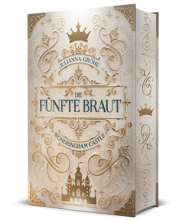 Das Cover zeigt mittig den Titel des Buches. Oberhalb des Titels steht der Name der Autorin, darüber befindet sich eine goldene Krone. In den Ecken sind goldenen Schnallen abgebildet und im unteren Viertel ist ein goldenes Schloss zu sehen. Die Grundfarbe ist Creme. Der Farbschnitt ist cremefarben mit goldenen Verzierungen darauf.